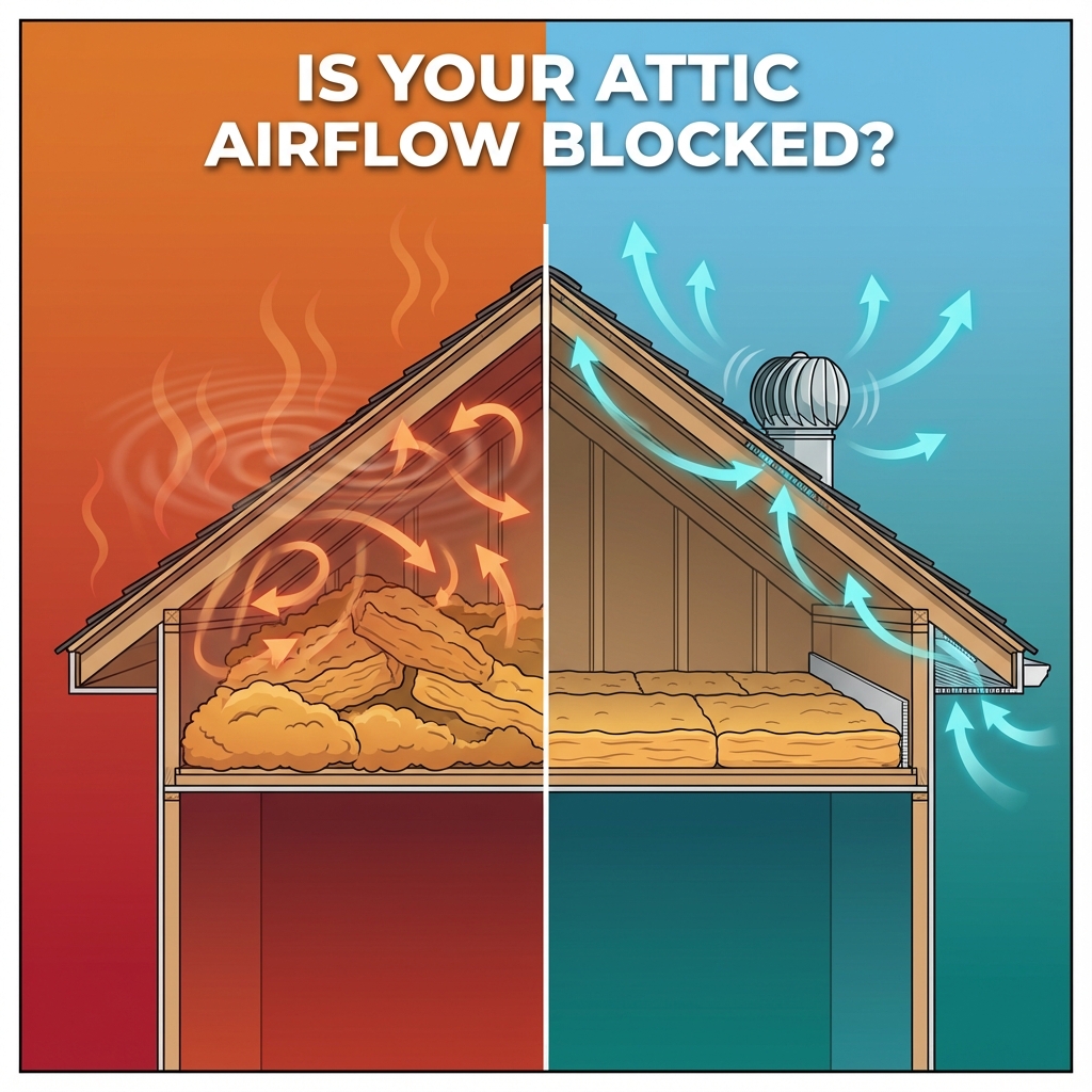 Attic airflow. Blocked and working