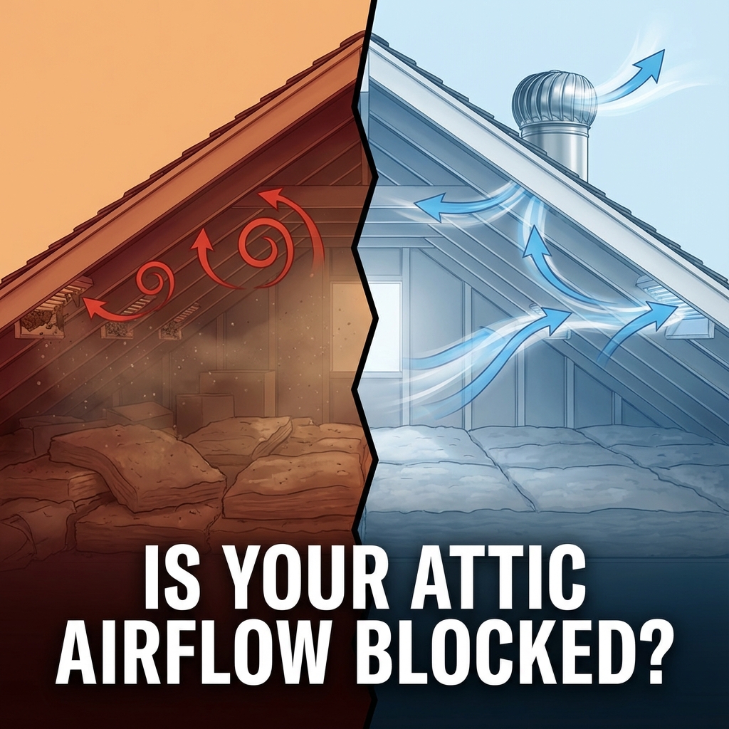 Attic airflow. Blocked and working