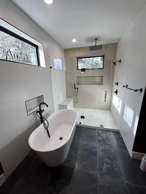 custom bathroom remodel with tub an tile shower