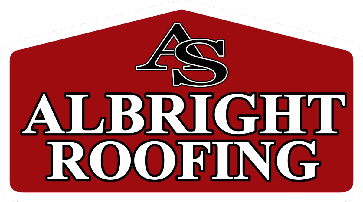 A red, black and white Albright Roofing logo that says "Albright Roofing" with another "AS" above it, to represent the actual business name, Albright Solutions LLC. Albright Roofing is simply a "doing business as", or DBA.