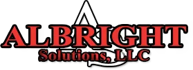 A red lettered logo that says "Albright Solutions LLC" with a white "AS", an acronym for Albright Solutions, is in the background.