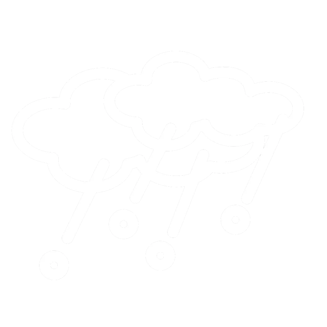 A plain white cartoon graphic of clouds with hail coming out of them.