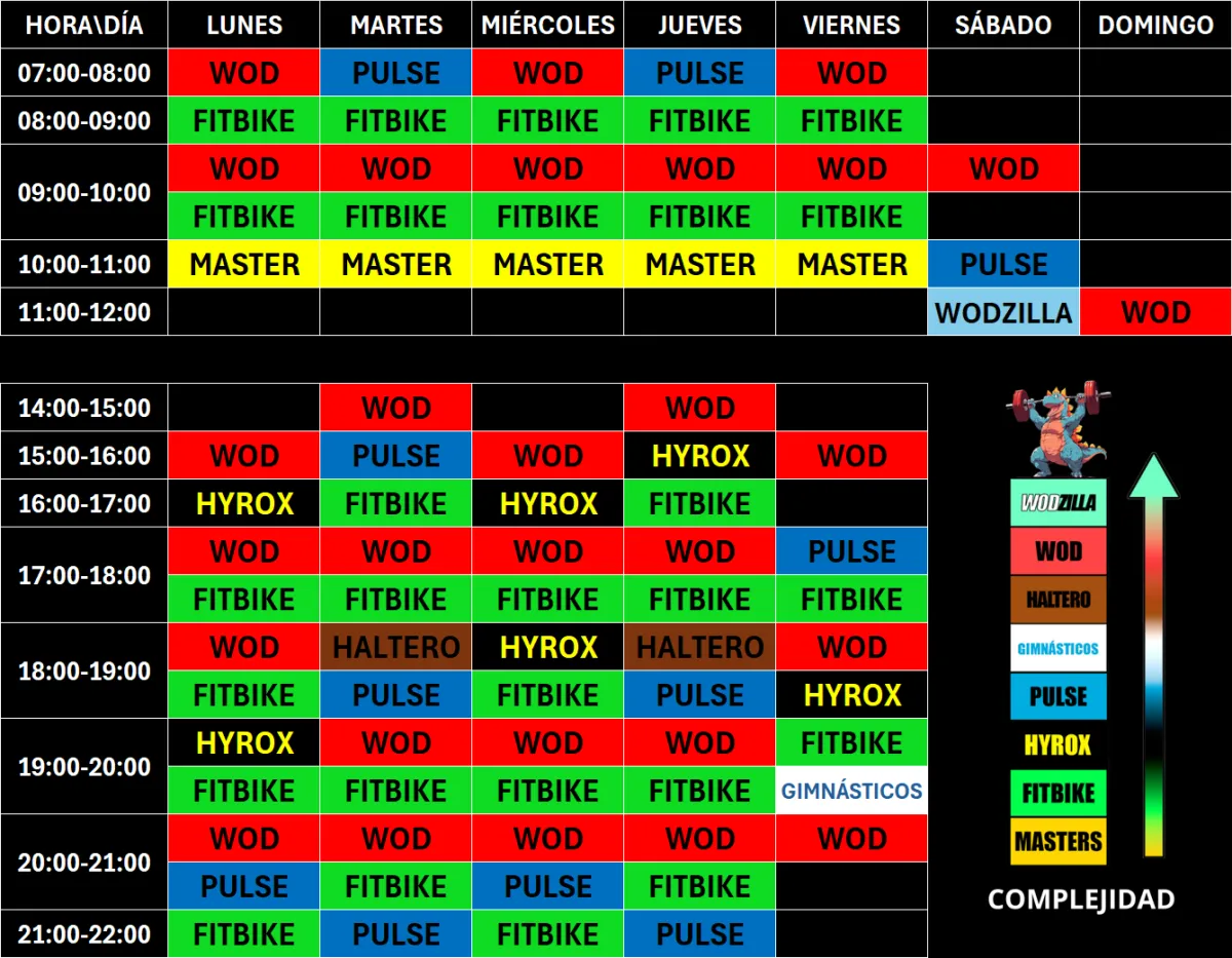 tabla con horario de clases del centro