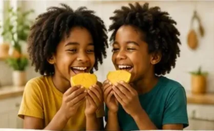Children eating mango