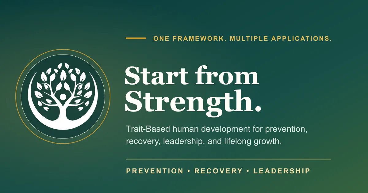 Start from Strength tree emblem and wordmark on a deep green background