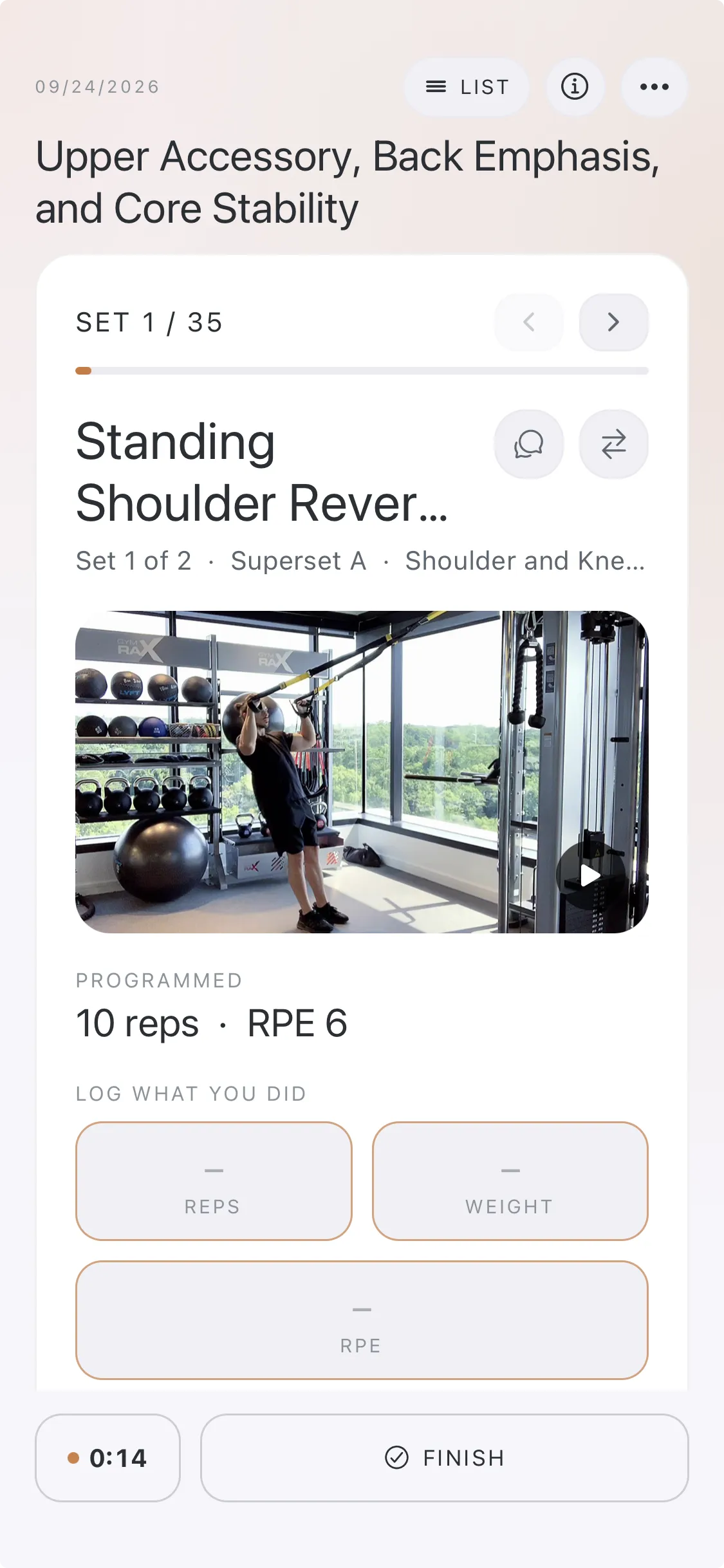 Clinical exercise mobile app interface displaying real-time patient adherence and progress analytics