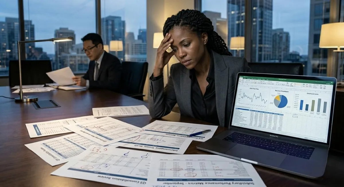 Business owner reviewing financial reports showing lack of cash flow visibility