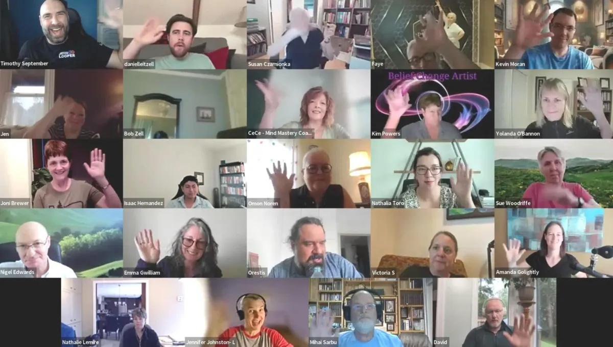 Timothy September teaching Enter the Loop with therapists, coaches, hypnotists, and hypnotherapists from around the world