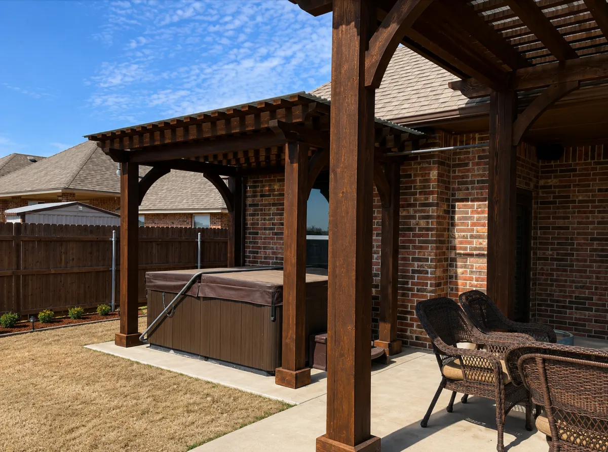 Professional outdoor wood staining by Prestige Pergolas & Straight Fencing in Oklahoma City, OK