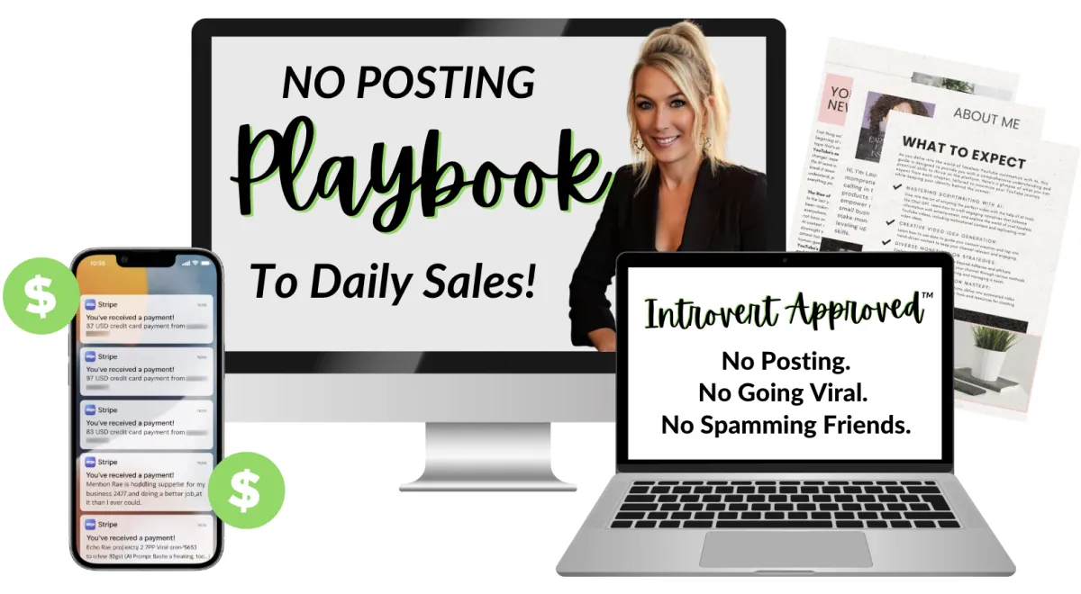 Hero collage of overlapping product screens and a laptop showing ad analytics — realistic photo style, warm studio lighting, devices arranged dynamically to show funnel flow and conversions, on white clean background. Emphasizes ease and clarity for busy creators.