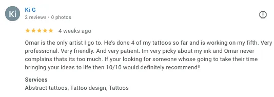 Tattoo Customer's testmonials