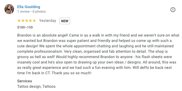 Tattoo Customer's testmonials