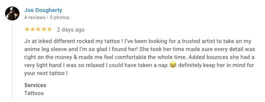 Tattoo Customer's testmonials