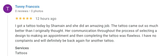 Tattoo Customer's testmonials