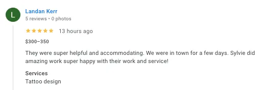 Tattoo Customer's testmonials