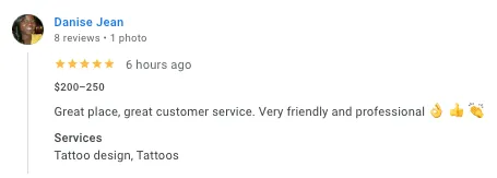 Tattoo Customer's testmonials