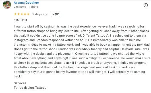 Tattoo Customer's testmonials