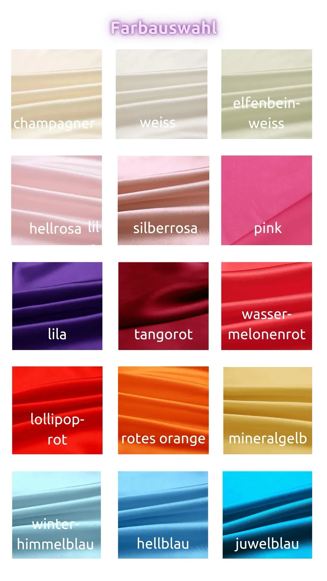 Farbauswahl der Seide – mehrfarbige Seidengrid-Übersicht