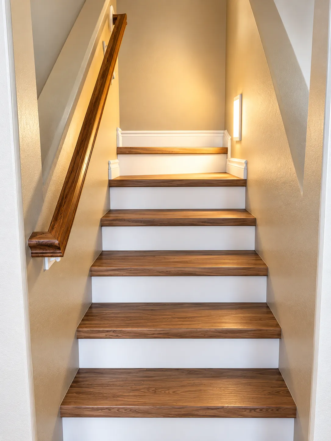 LVP on a staircase with white risers, installed by ACR
