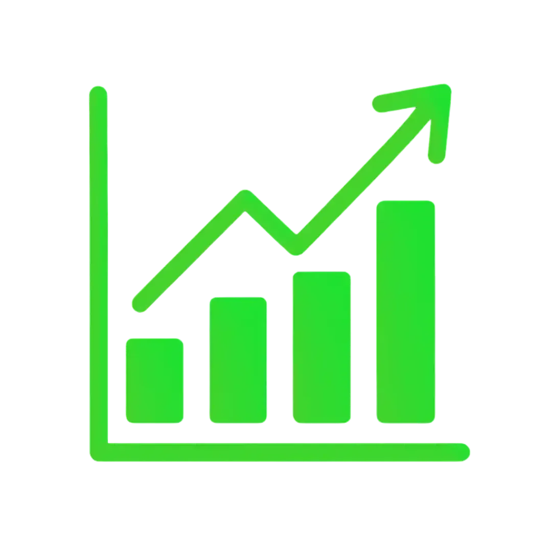 Green bar graph icon with rising arrow representing Silver Pine I.T.’s performance tracking and uptime analytics.