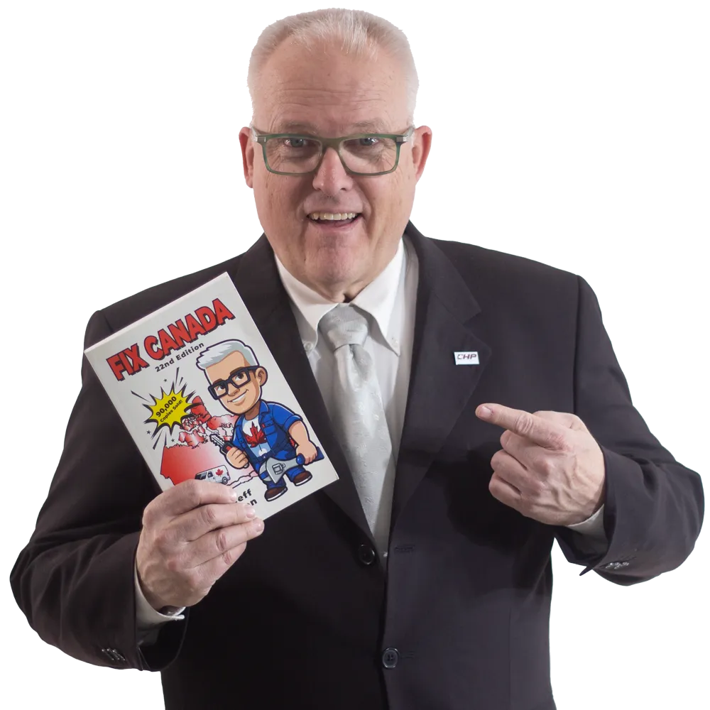 Jeff Willerton pointing at his book Fix Canada in hand