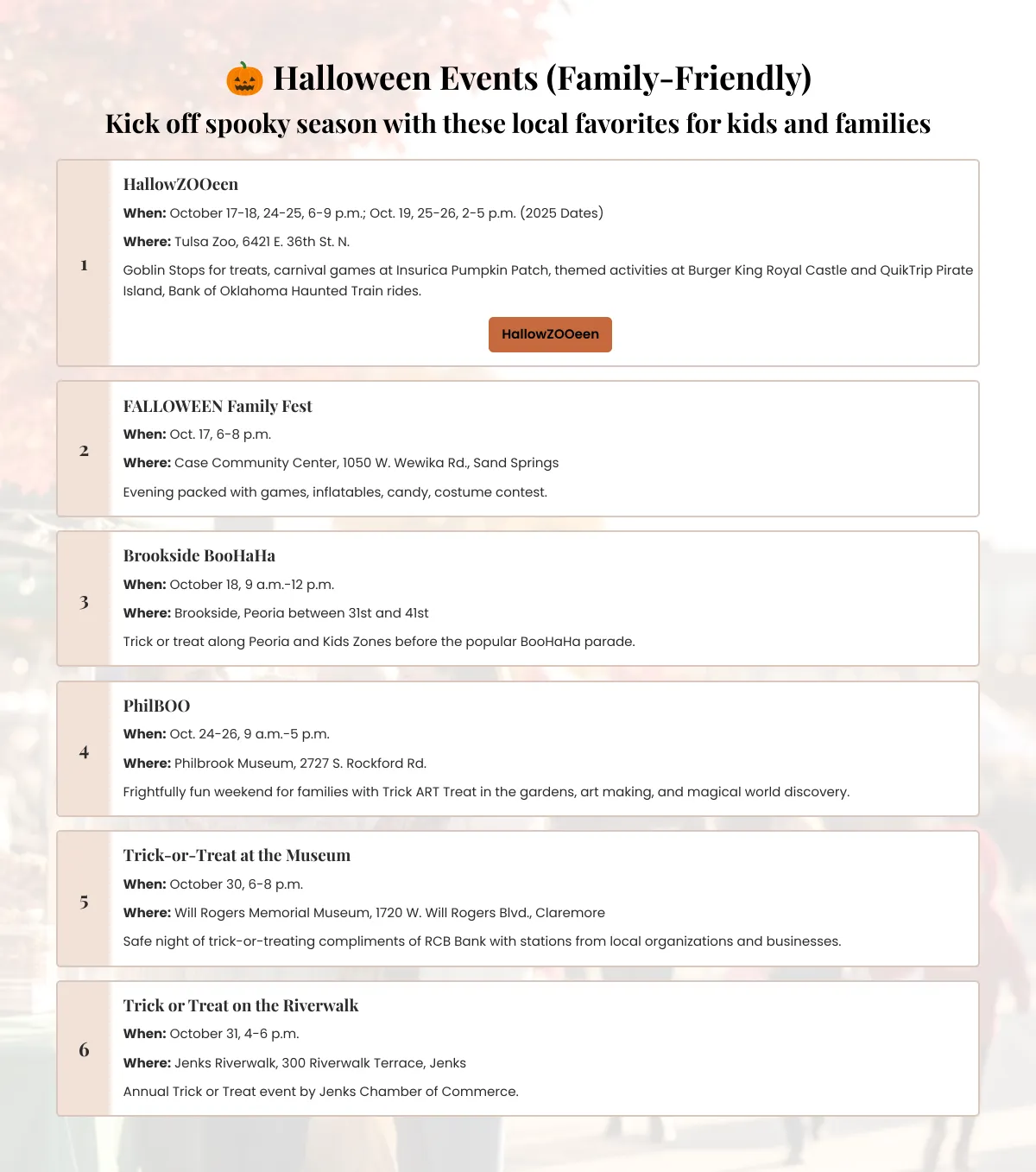 Tulsa fall guide sample page events