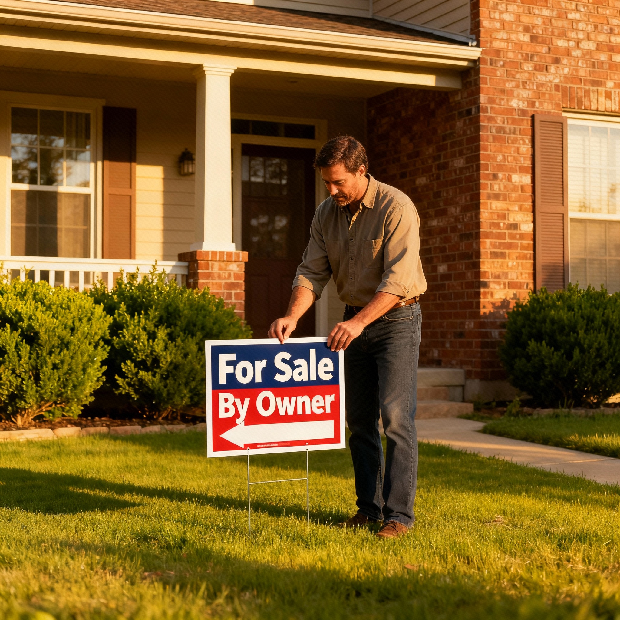 Tulsa homeowner placing For Sale By Owner sign