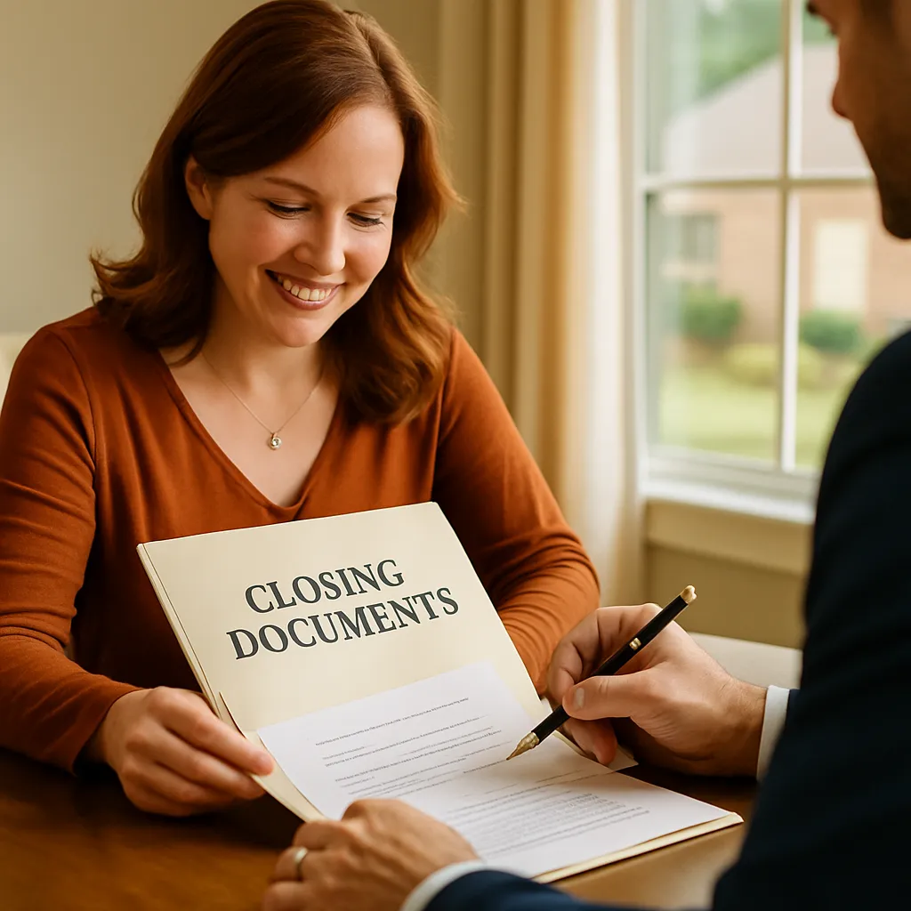 A real estate agent handing keys to a homeowner inside a warm, sunlit home, symbolizing the final steps of closing a real estate transaction.