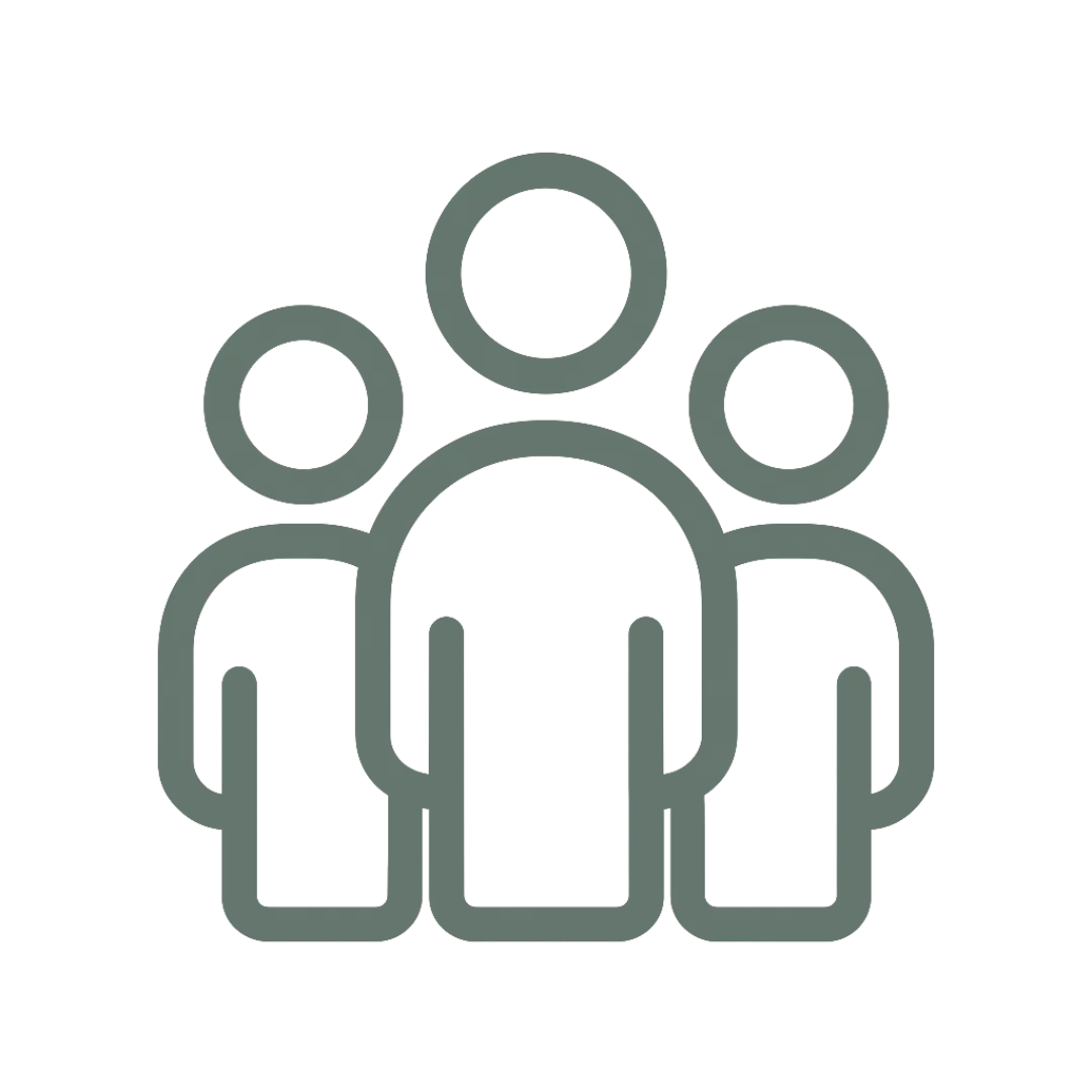 Simple black and white icon with three silhouettes representing population.