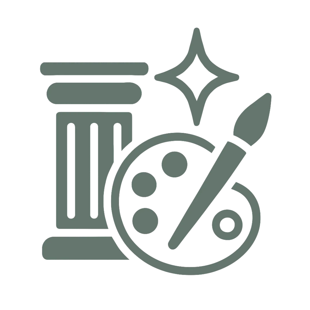 Simple black and white icon showing Jenks landmarks such as river, music, or attractions in symbolic form.