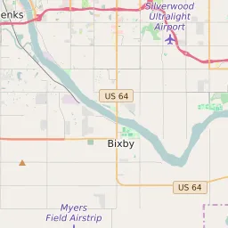 Map showing Bixby Oklahoma with major highways including US-75 and the Creek Turnpike for commute routes.