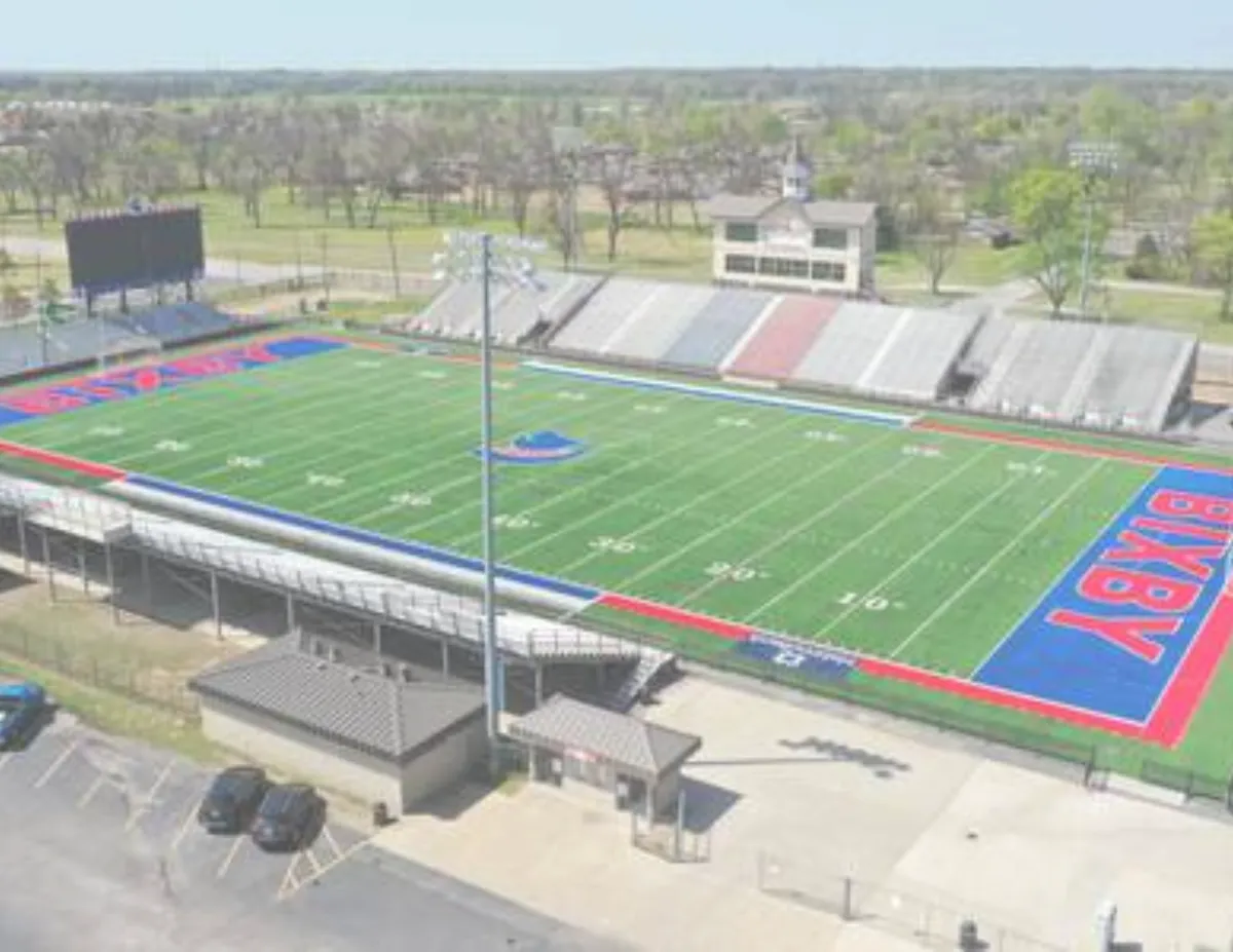Aerial view of Bixby High School football stadium, home of the nationally recognized Bixby Spartans.