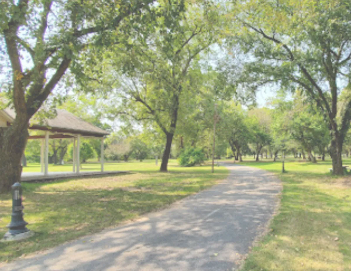 Shaded walking trail at Washington Irving Memorial Park in Bixby Oklahoma.