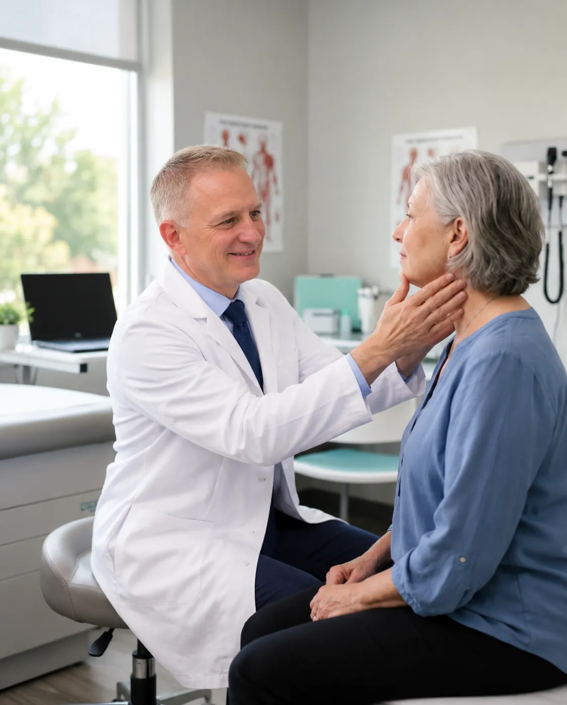 Dr. Beyzer conducting an empathetic clinical consultation and pain evaluation with an injured patient