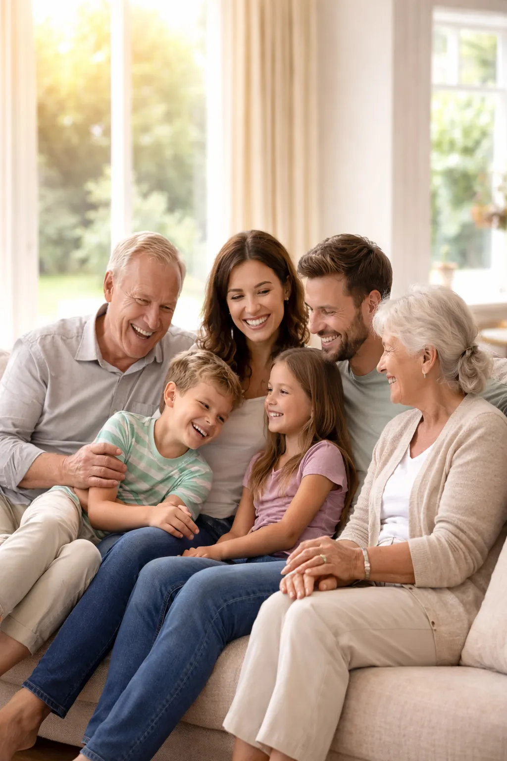 Family smiling together at home