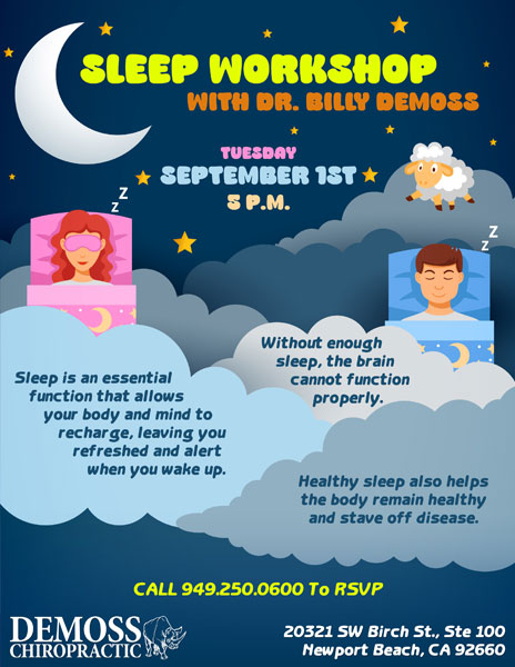 Sleep Workshop poster — with Dr. Billy DeMoss, Tuesday 1 September 2026 at 5pm