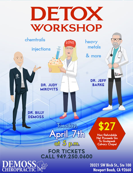 Detox Workshop poster — DeMoss Chiropractic, Tuesday 7 April 2026