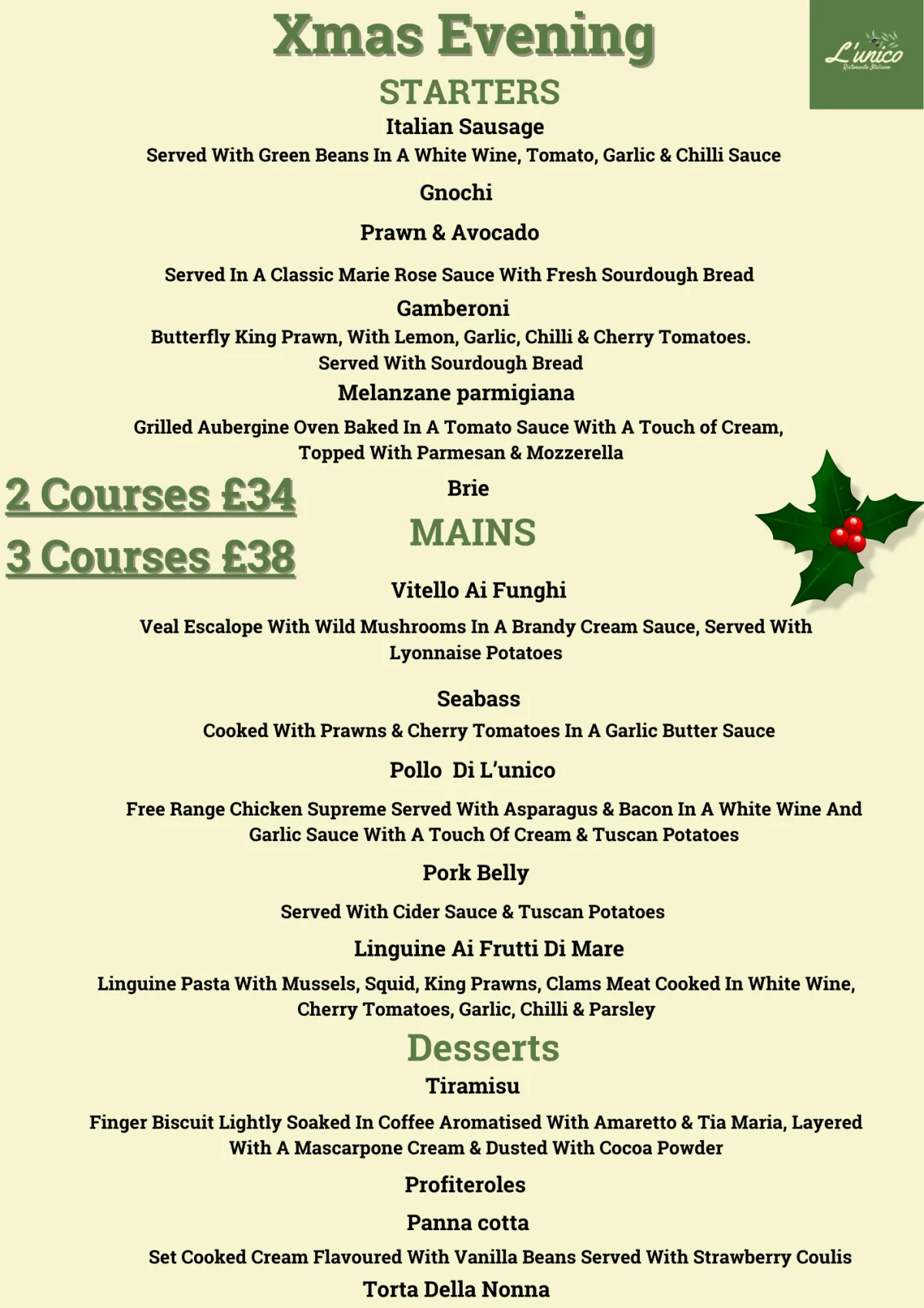 Xmas Evening Menu