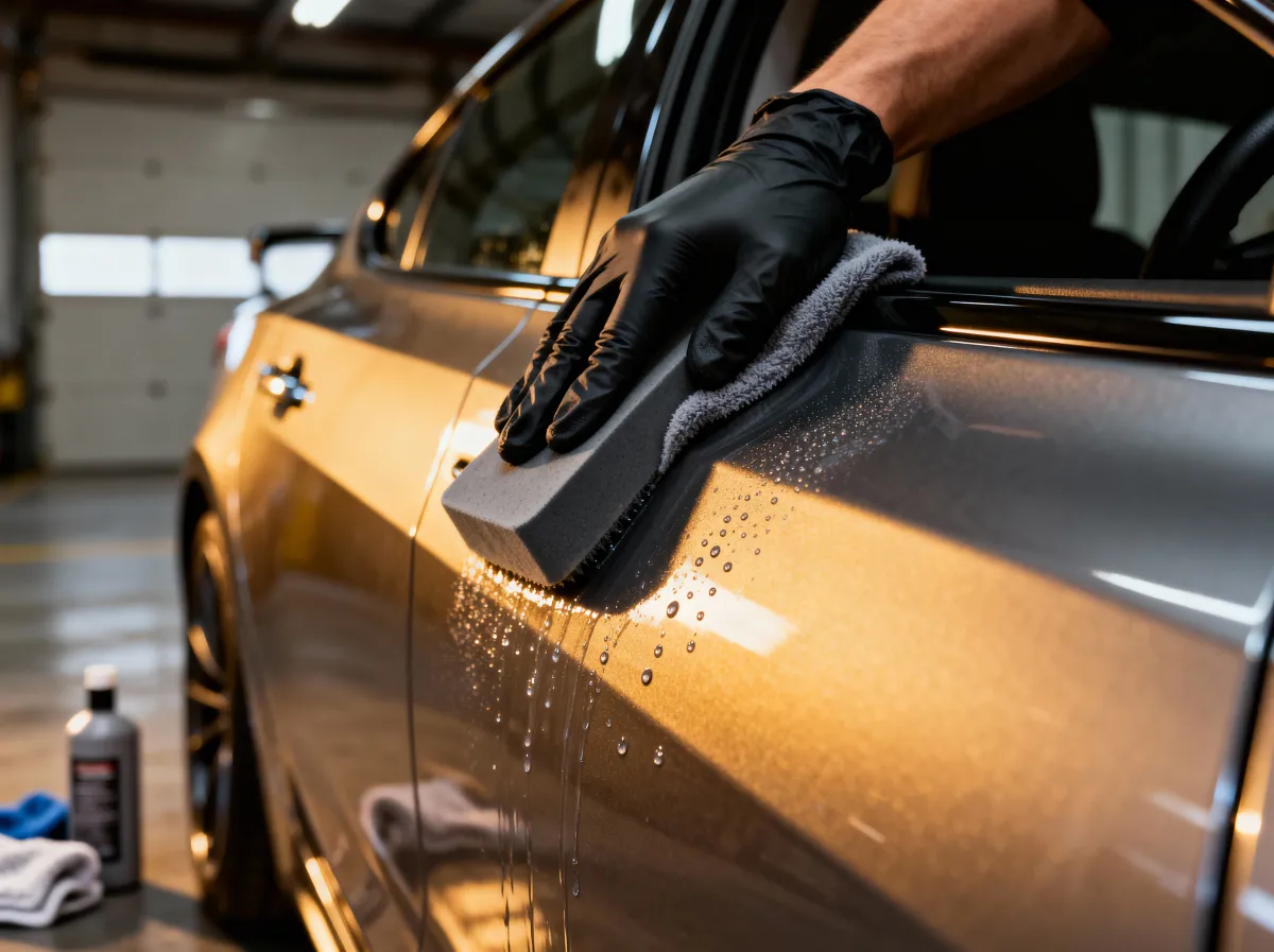 Ceramic coating application on vehicle by Fort Worth detailing professionals