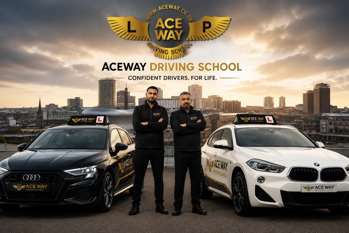 Aceway Driving School instructors and branded learner cars in Birmingham