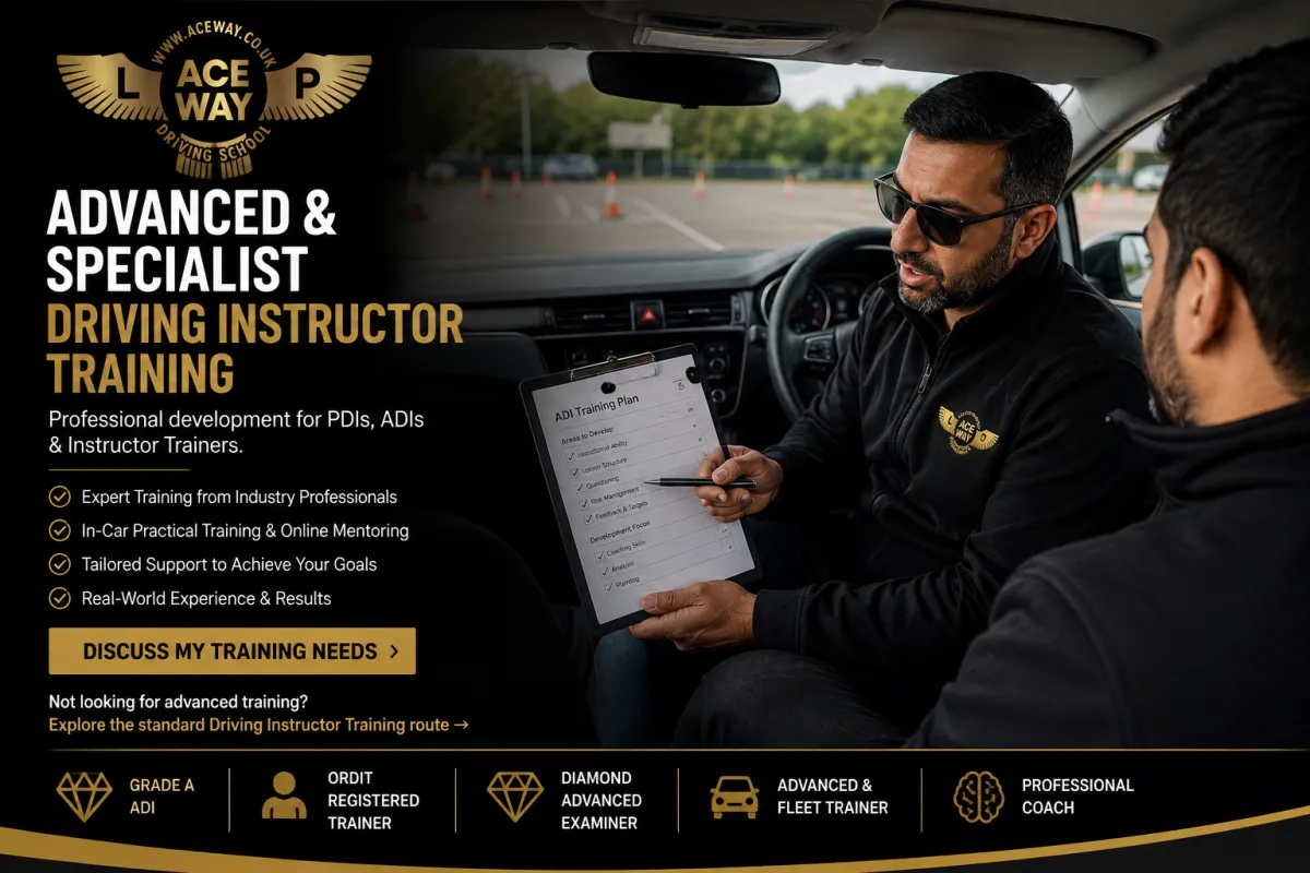 Advanced and specialist driving instructor training for PDIs and ADIs at Aceway Driving School Birmingham
