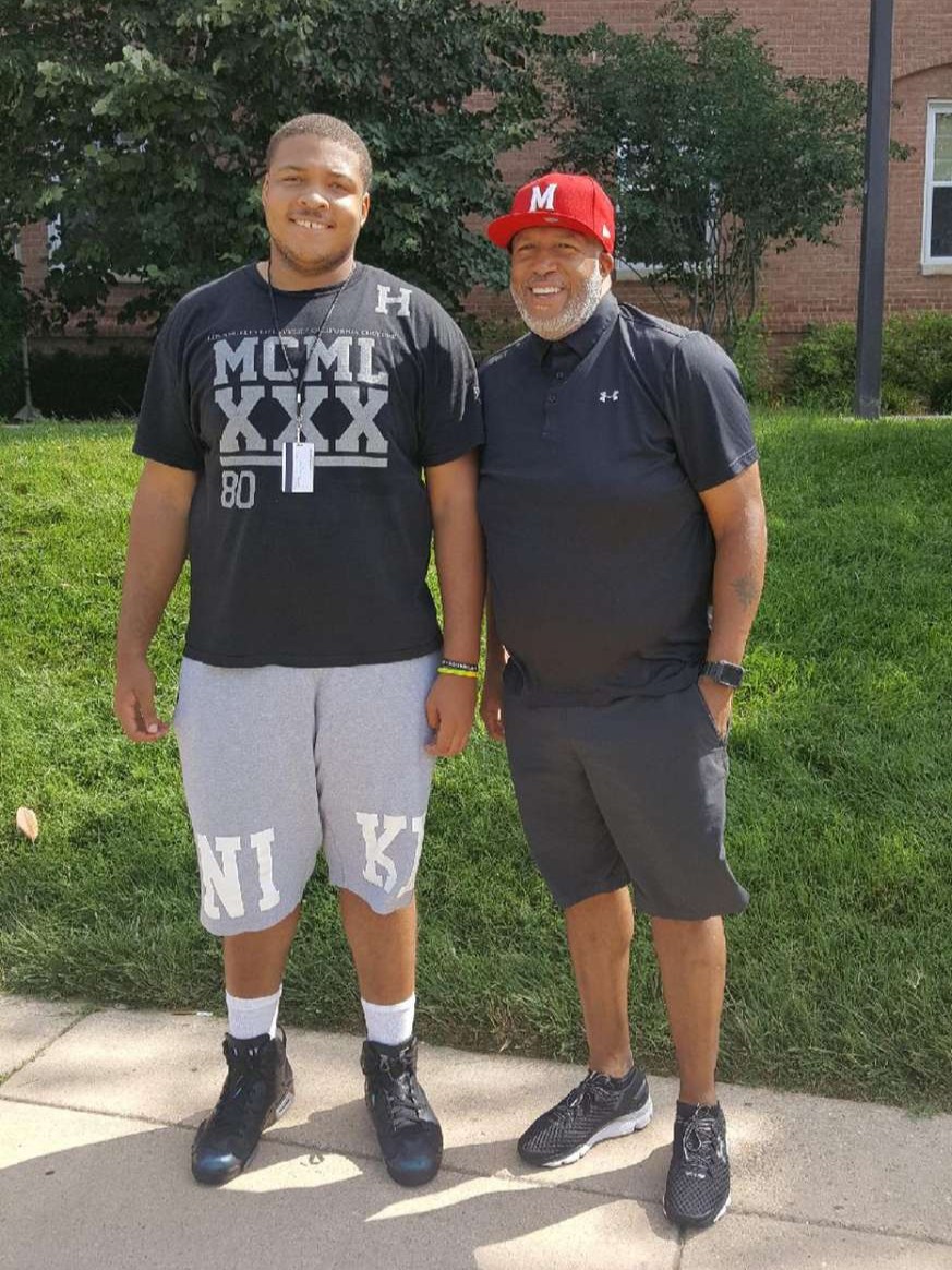 Marty McNair with his son Jordan on the University of Maryland campus