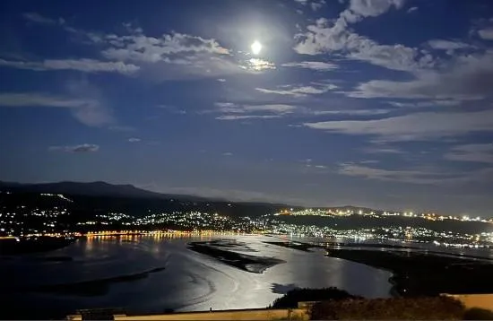 a room with a bar and stools