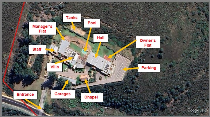 a room with a bar and stools