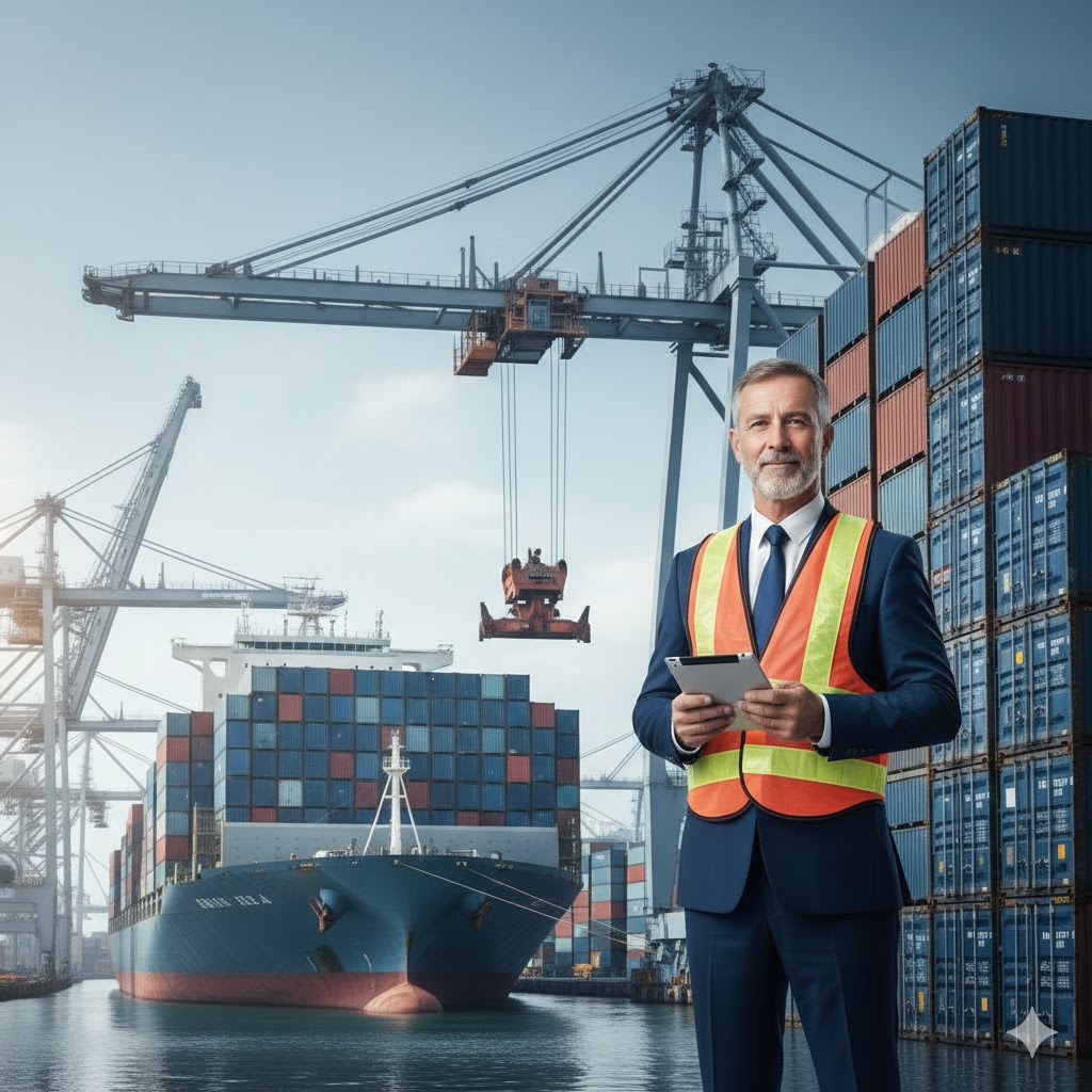 A large cargo ship sails on the open ocean.