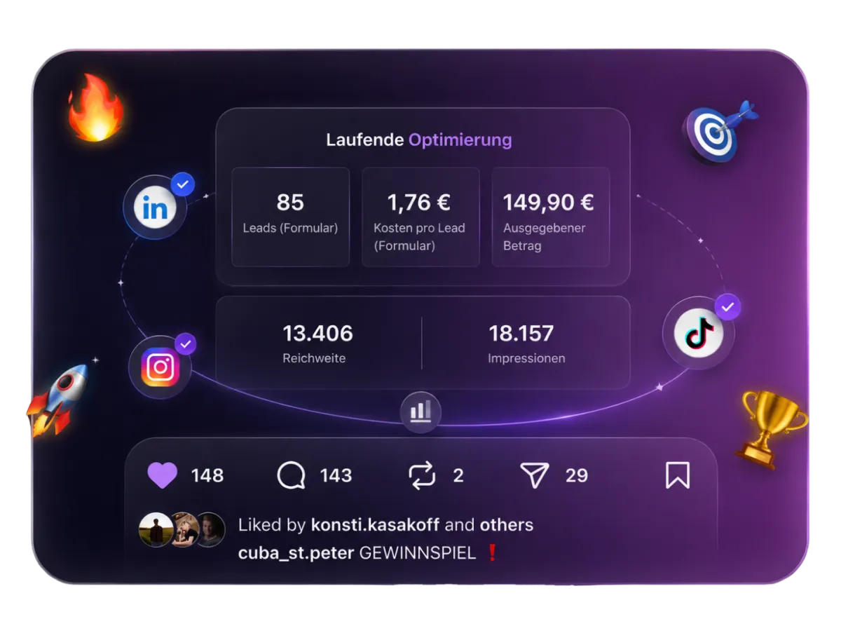 Case-Study Mockup mit Dashboard und Social-Media-Kennzahlen