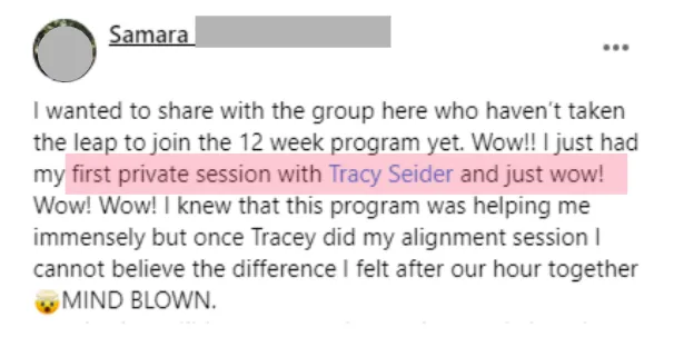 Client testimonial about noticeable improvement after her first private Reshape Method® alignment session