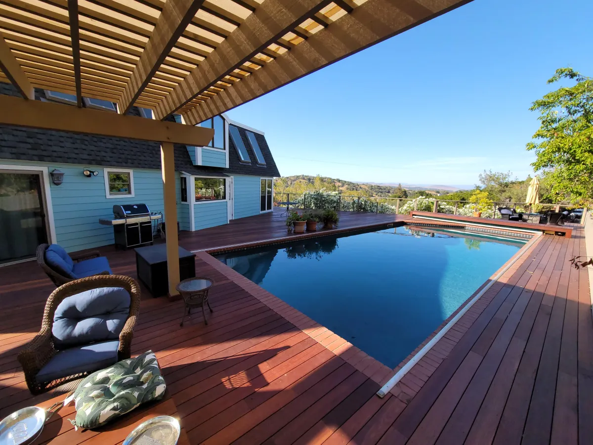 New Pergola on a deck area and near a pool in Novato, CA.