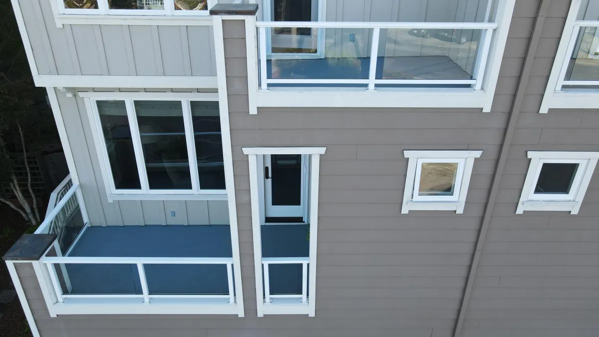 Two-story house with water proofed decks in Tiburon, CA.