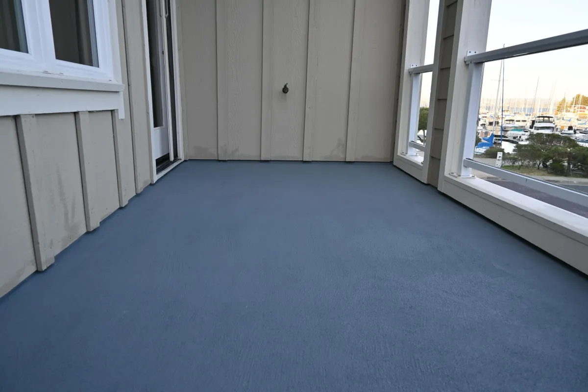 Water proofed deck painted blue in Tiburon, CA.